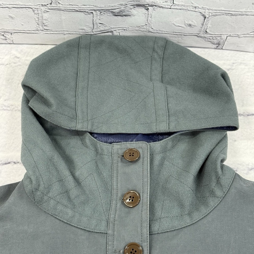 J. Crew Anorak Hooded Pullover Jacket Womens L 1/4 Button High Low Canvas Fleece - Picture 8 of 16